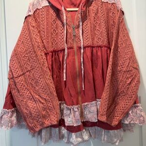 New POL raspberry rose/pink baby doll top zip hoodie size large